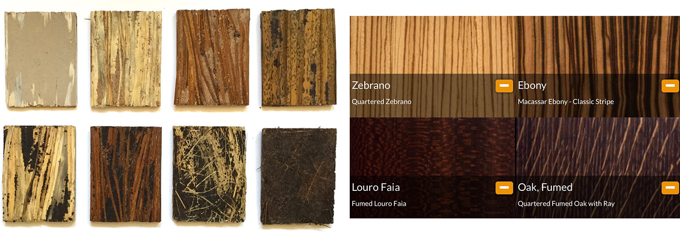 samples made from natural materials / samples of precious woods