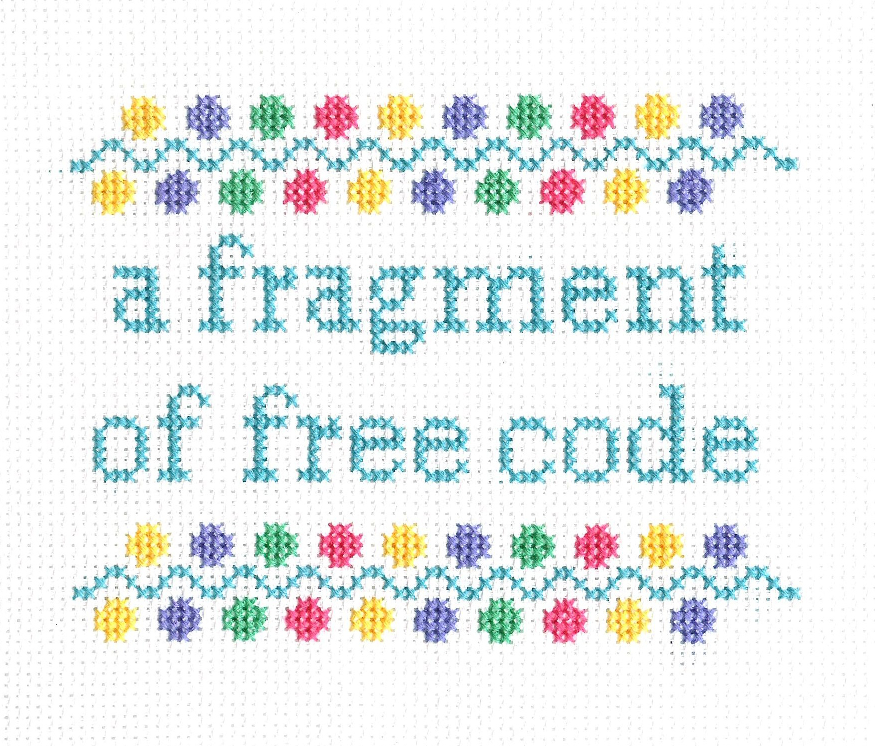 embroidered text: 'a fragment of free code'